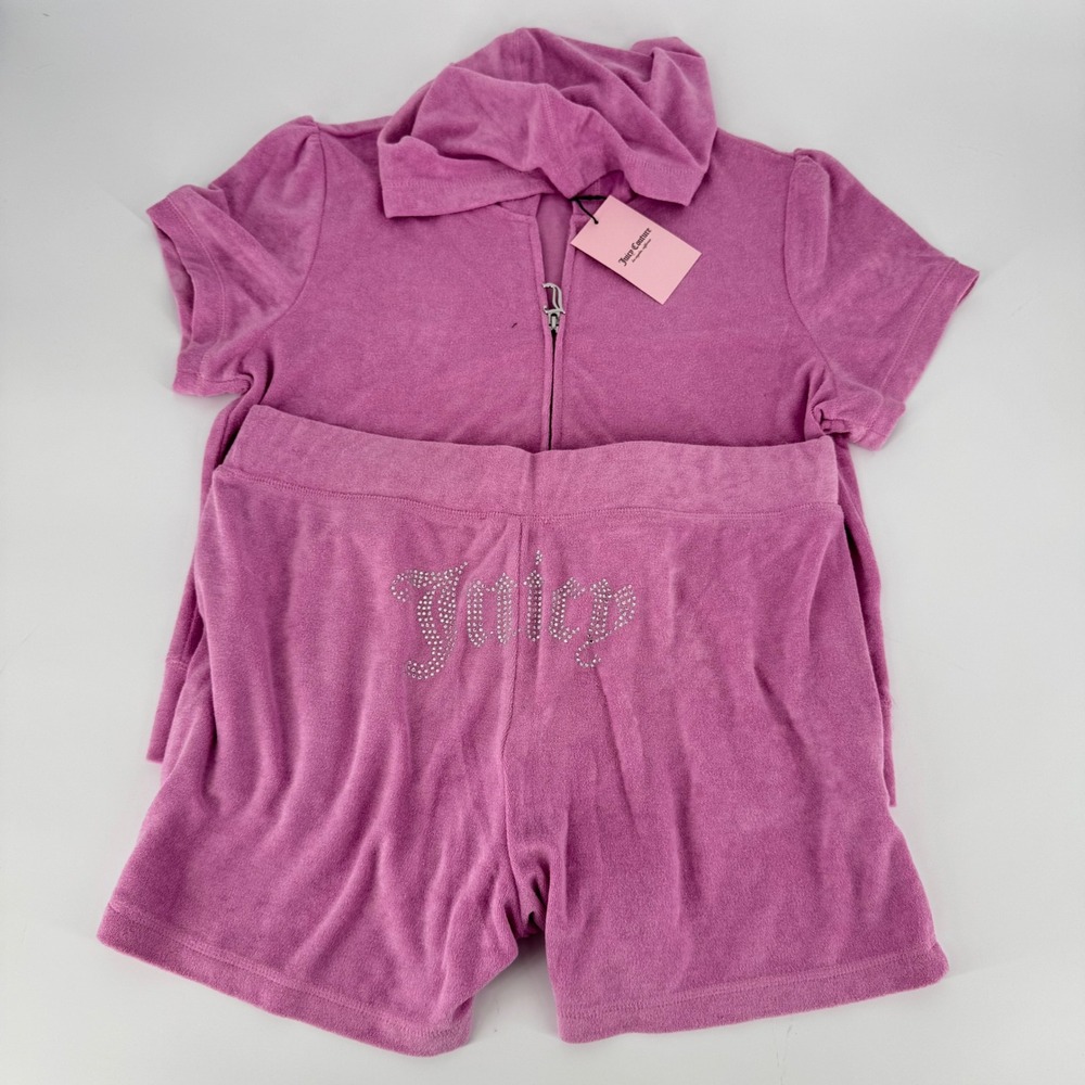 Juicy Couture‎ Velour Shorts Set Women's XL Dewberry Rhinestone Logo NWT